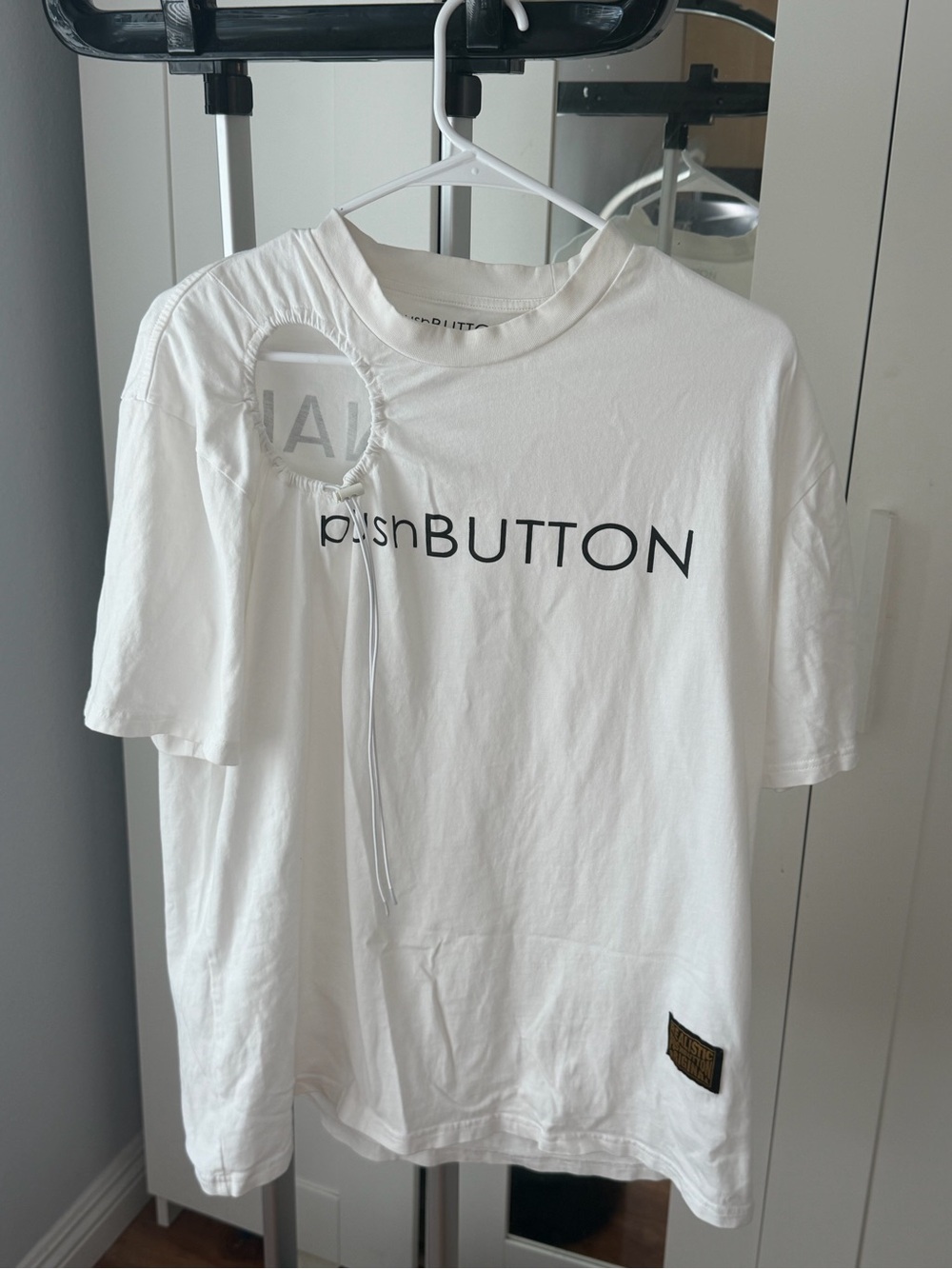 Push Botton White Logo Crew Neck T-Shirt